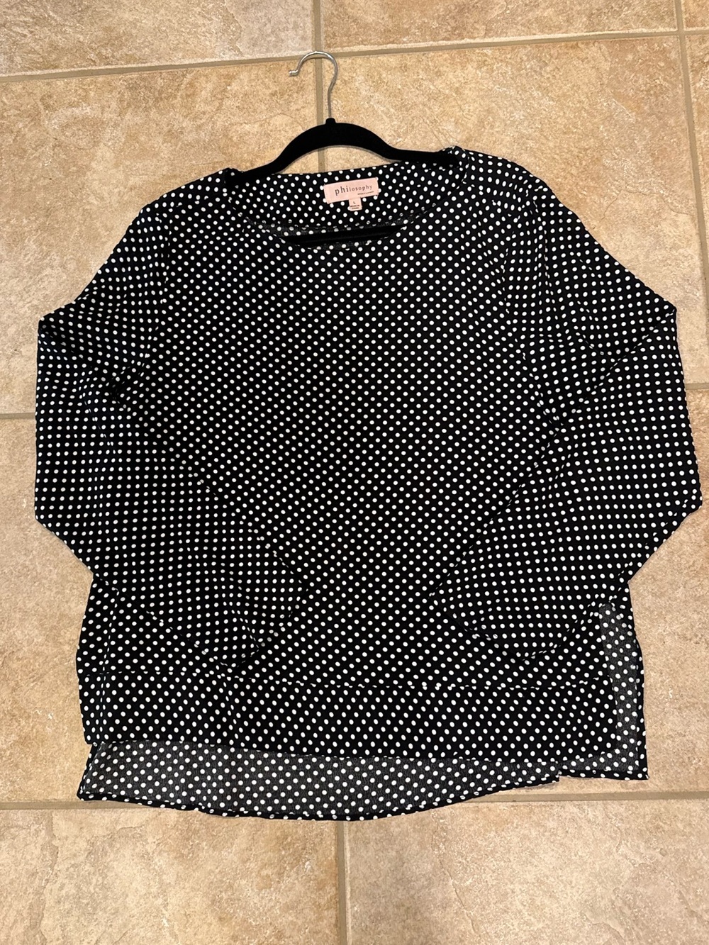Philosophy Black & White Polka Dot Long Sleeve Top